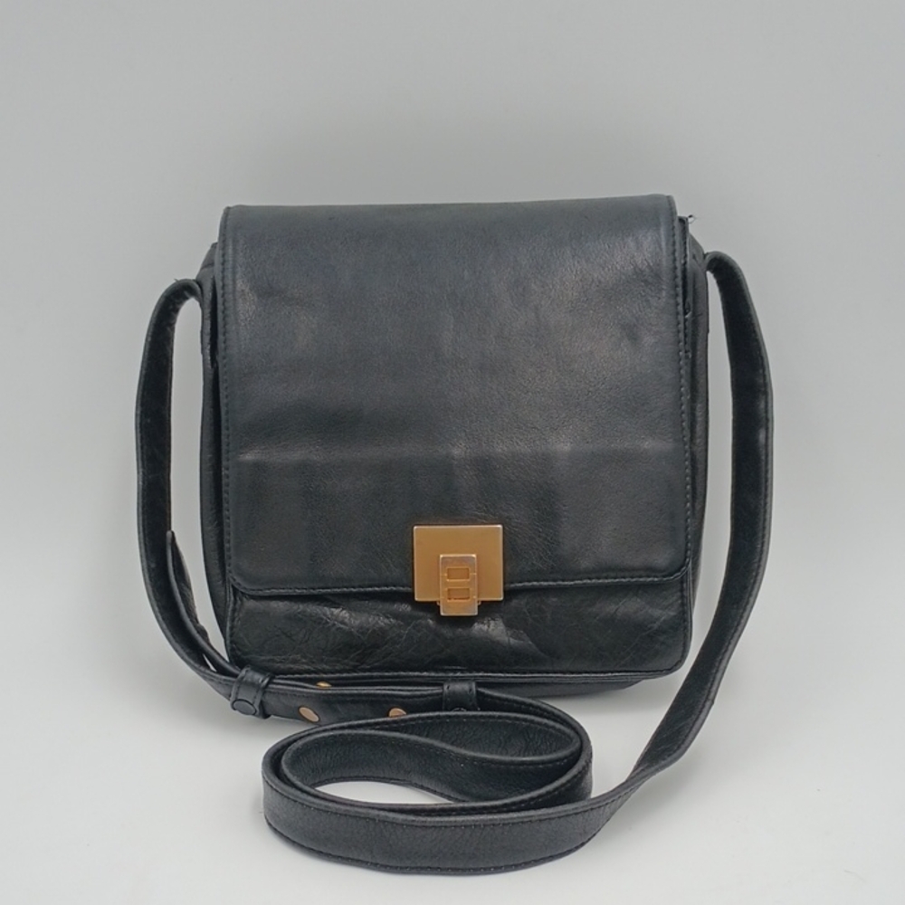 Perlina New York Genuine Italian Black Leather Crossbody Purse Bag Made In Italy